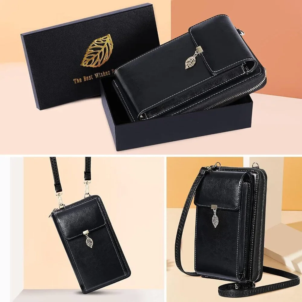 Small Leather Crossbody Phone Bag Women RFID Wallet Compact Organizer